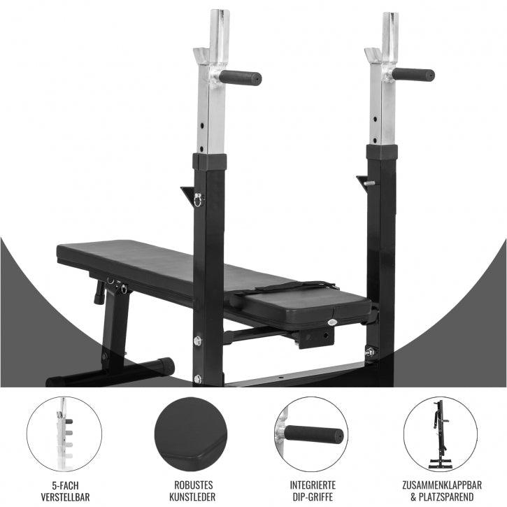Bancă de haltere cu raft inclus, set de haltere lungi Gripper 100 kg