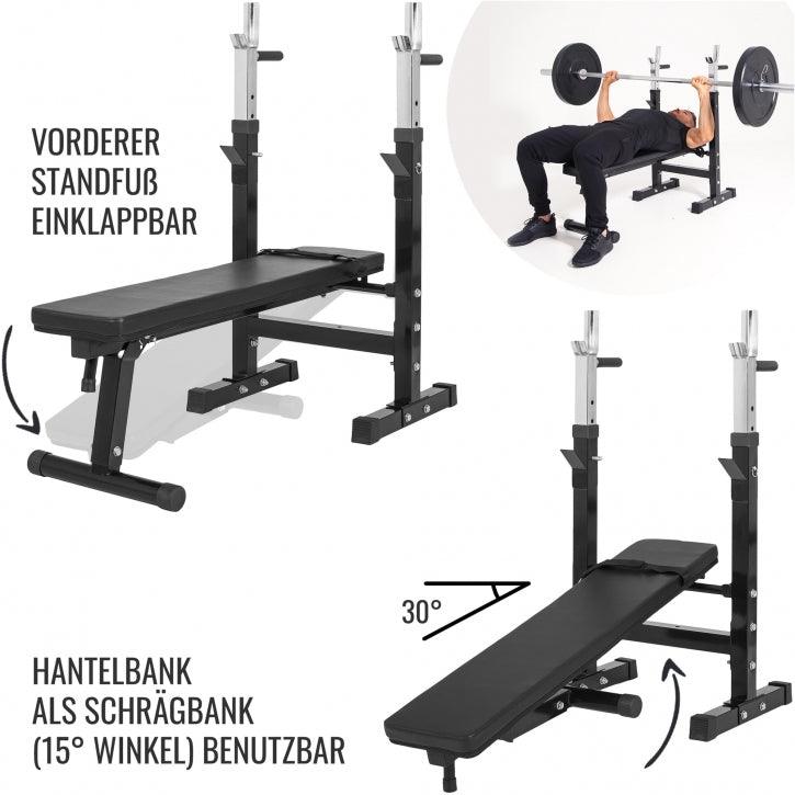 Bancă de haltere cu raft inclus, set de haltere lungi Gripper 100 kg