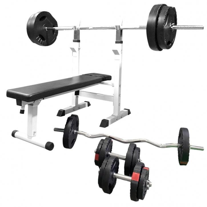 Bancă de haltere cu raft inclus, set de haltere lungi Gripper 100 kg