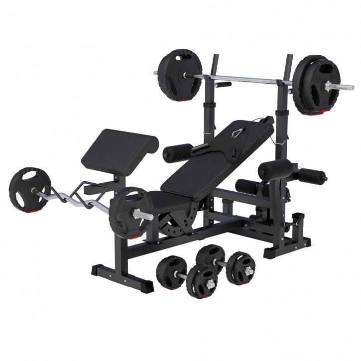 Stație de forță Universal incl., set de haltere cu mâner din plastic 100 kg