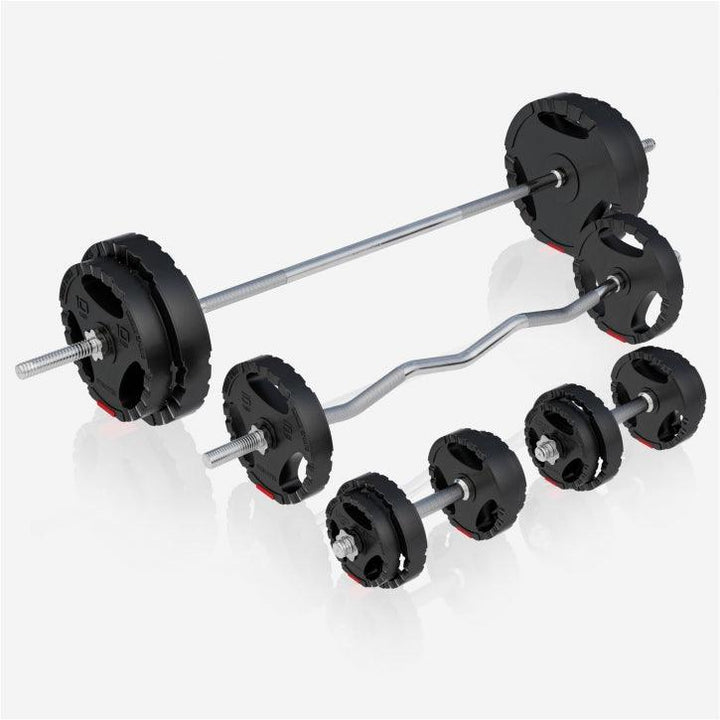 BANCA MULTIFUNCTIONALA + SET DE GREUTATI 100 KG 30/31MM CU GRIP ALBA/NEAGRA - Gorilla Sports Ro