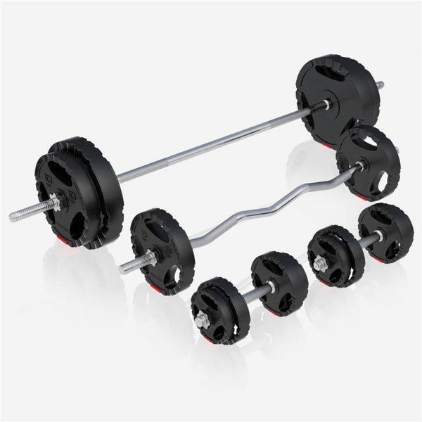 BANCA MULTIFUNCTIONALA + SET DE GREUTATI 100 KG 30/31MM CU GRIP ALBA/NEAGRA - Gorilla Sports Ro