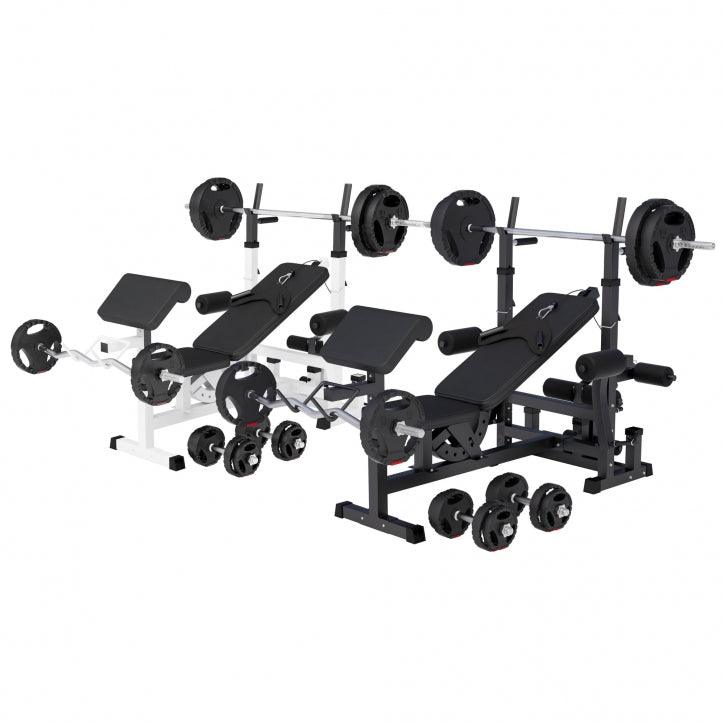 BANCA MULTIFUNCTIONALA + SET DE GREUTATI 100 KG 30/31MM CU GRIP ALBA/NEAGRA - Gorilla Sports Ro