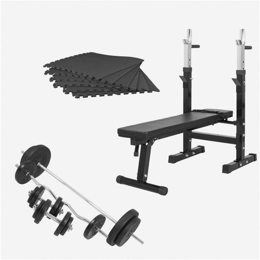 Set complet banc de haltere cu raft 100 kg