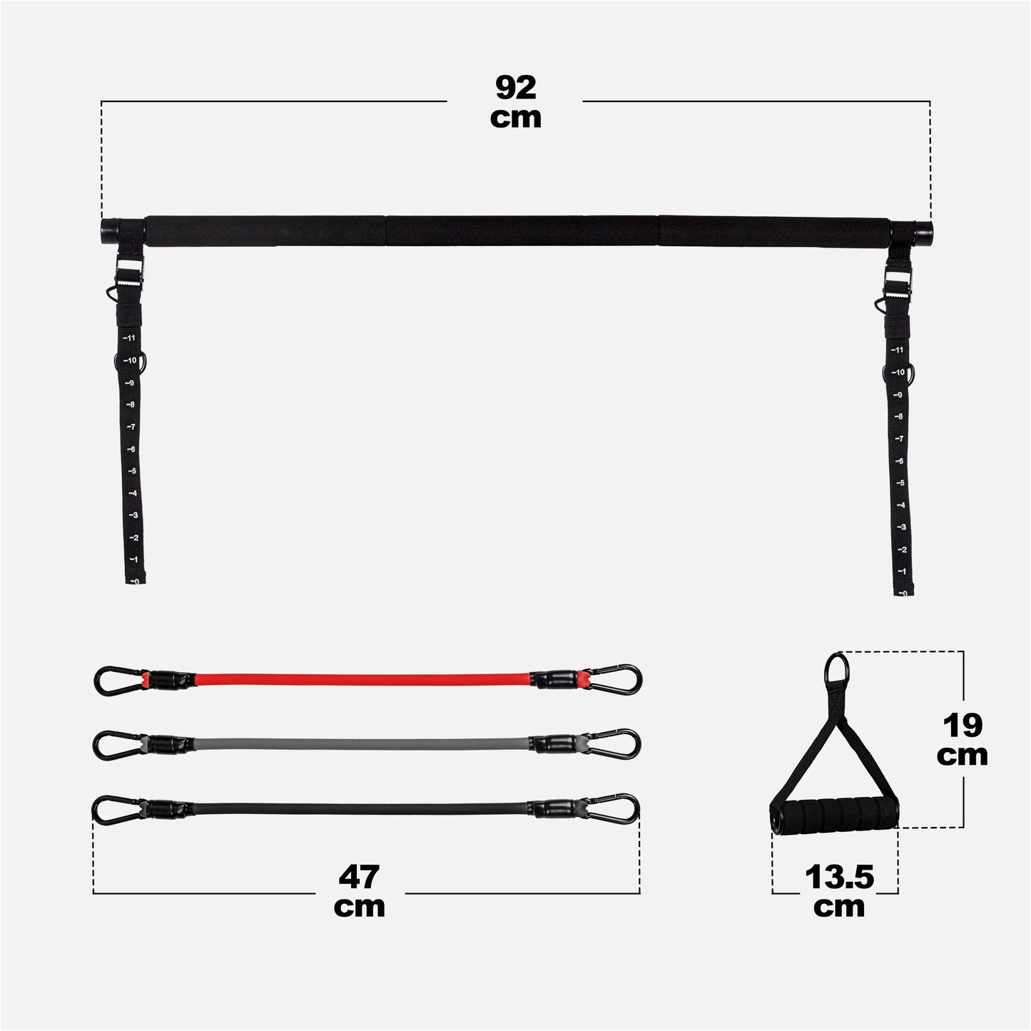 Set Pilates incluzând bară și benzi de rezistență
