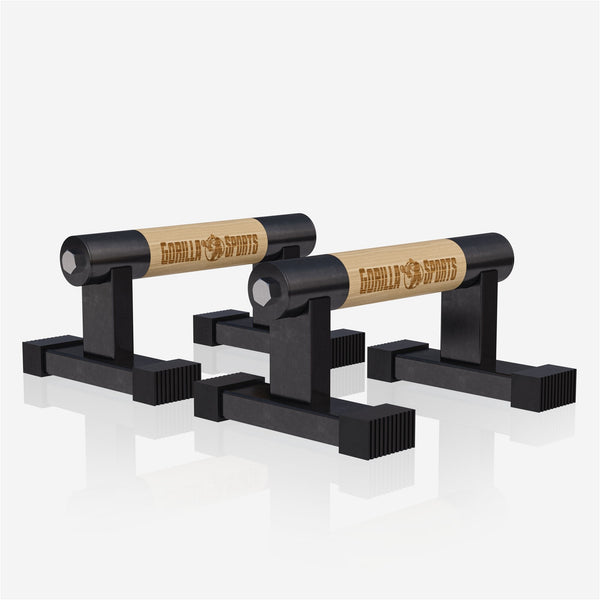 Set de 2 manere push-up din lemn si otel, Gorilla Sports