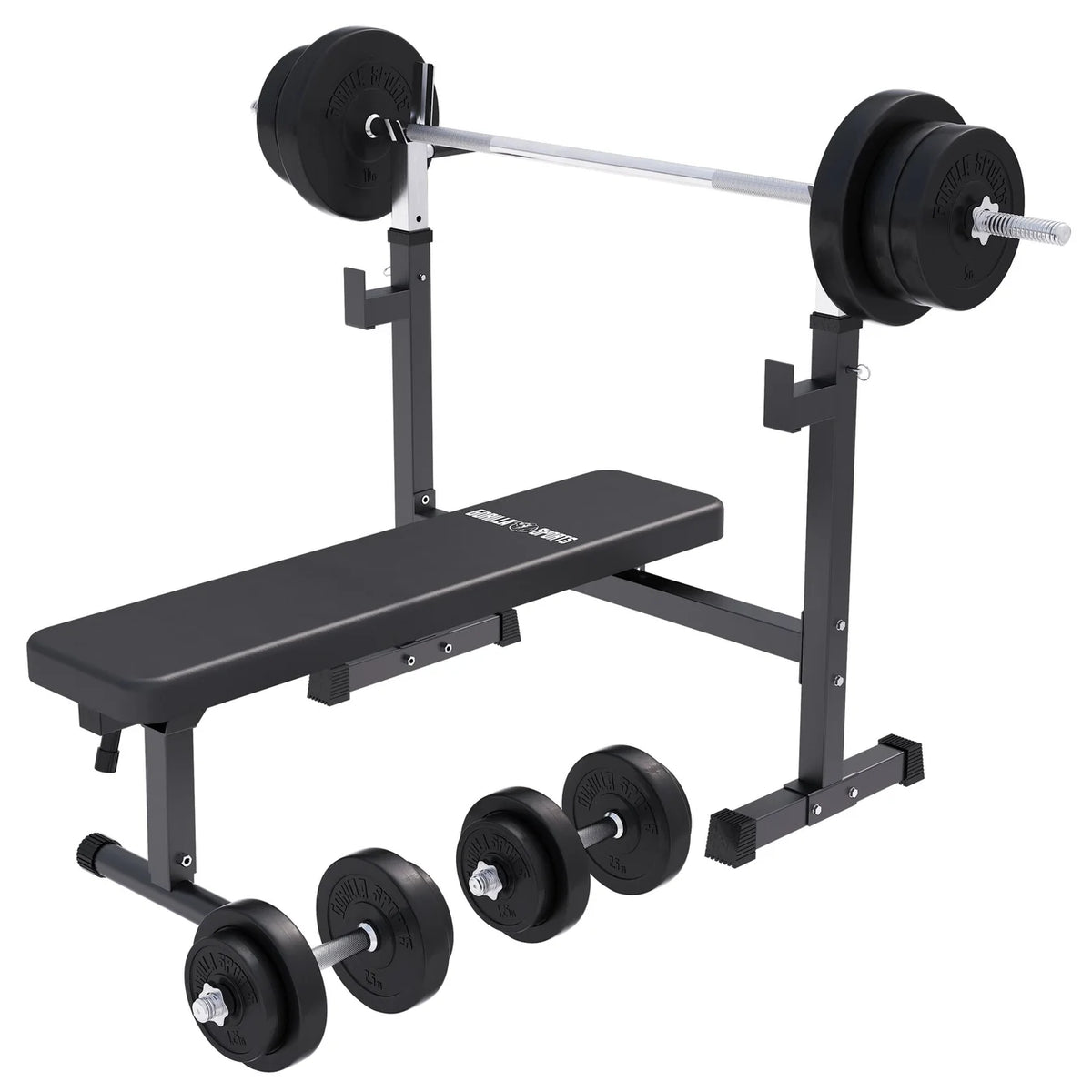 Banca de exercitii cu suport, lata, inclusiv set de gantere 40/70/100 kg