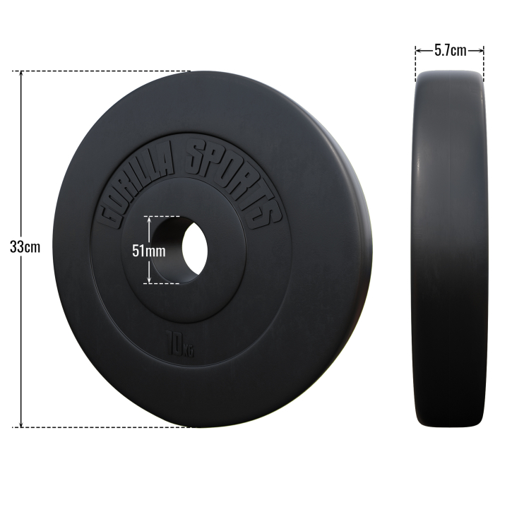 Set de discuri olimpice umplute cu ciment, 30 kg - 2 x 5 kg, 2 x 10 kg, 50/51mm