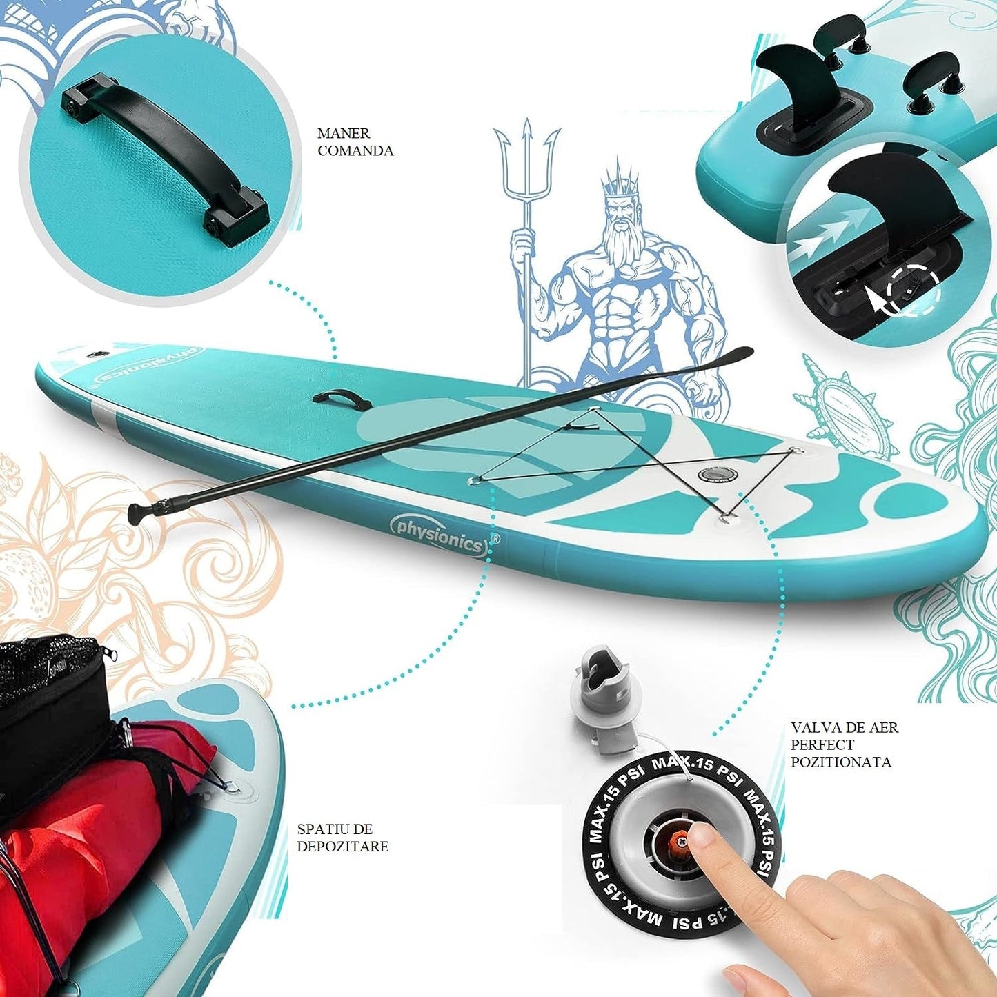 Placa de surf, Sup gobflabila, 305x76x12cm, verde menta