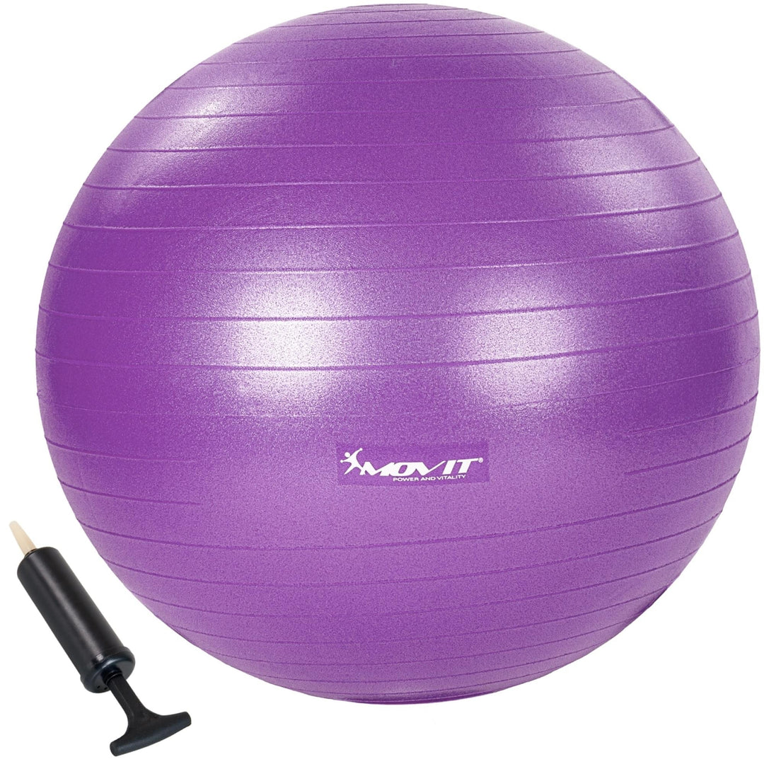 Minge de exercitii, MOVIT®, cu pompa de picior, 75 cm, violet - Gorilla Sports Ro