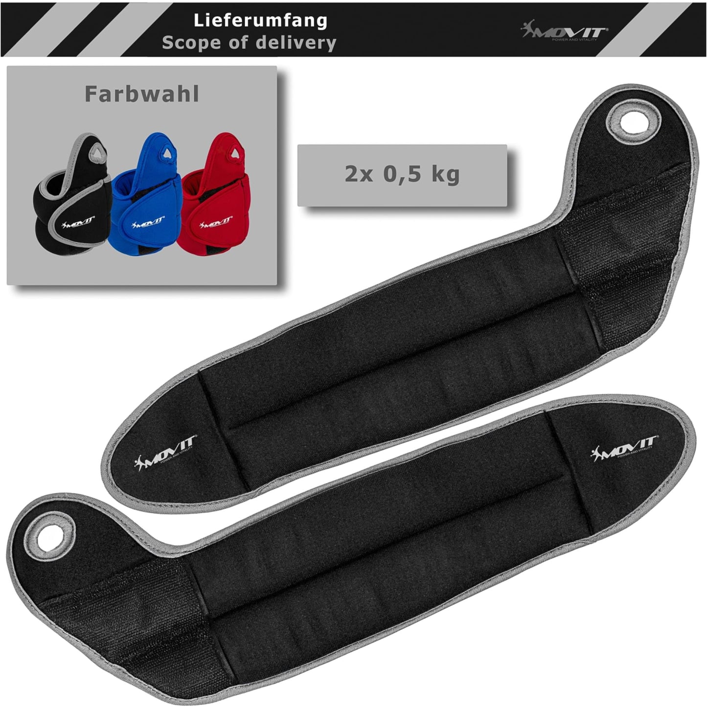 Greutati din neopren pentru degetul mare, MOVIT® 2 x 0,5 kg, albastru - Gorilla Sports Ro