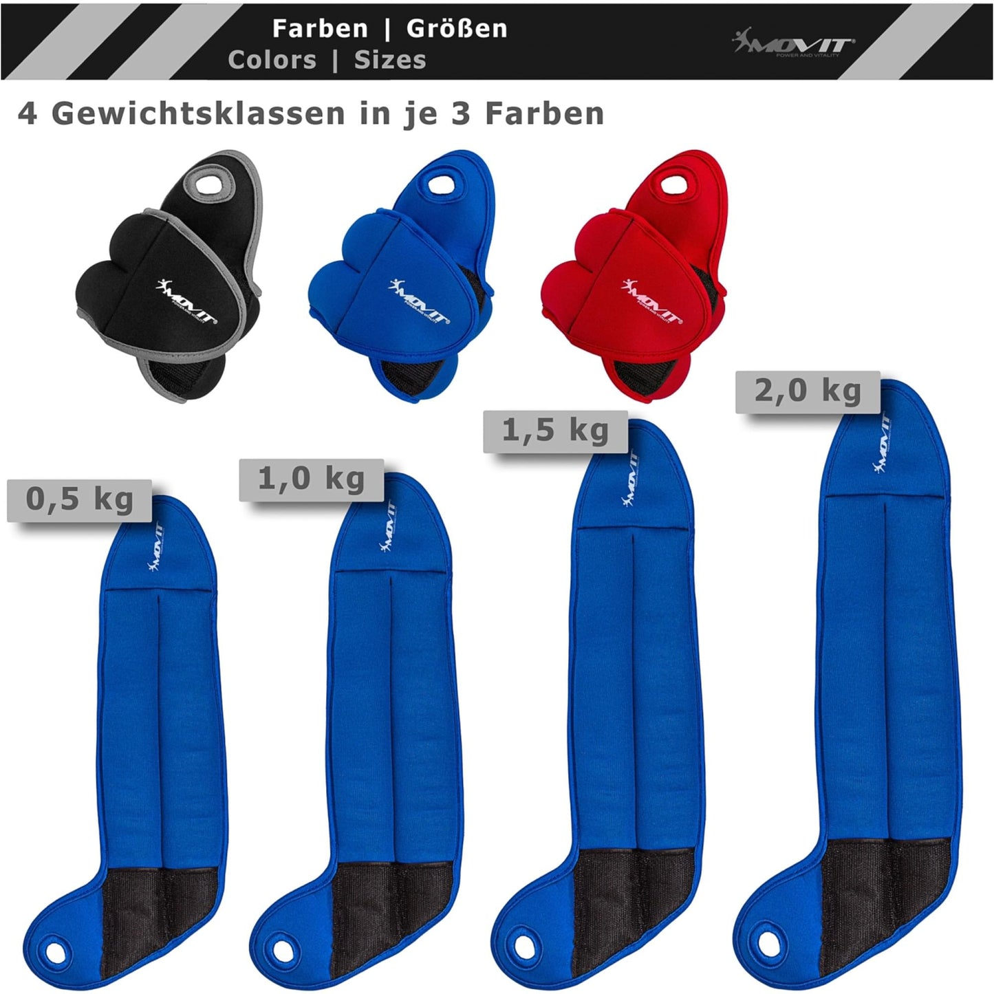 Greutati din neopren pentru degetul mare, MOVIT® 2 x 0,5 kg, albastru - Gorilla Sports Ro