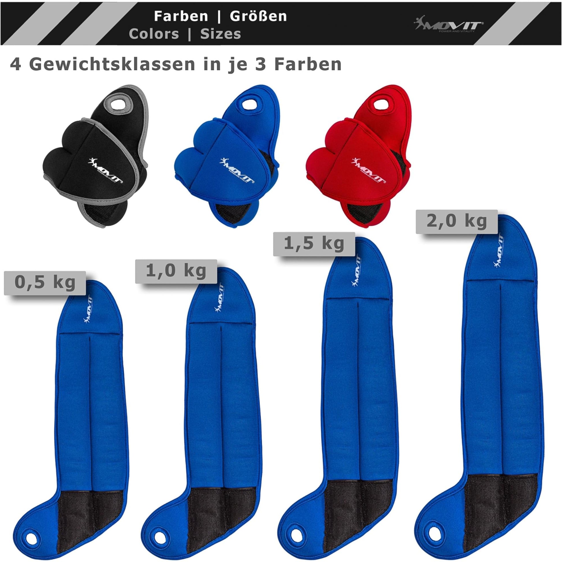 Greutati din neopren pentru degetul mare, MOVIT® 2 x 0,5 kg, albastru - Gorilla Sports Ro