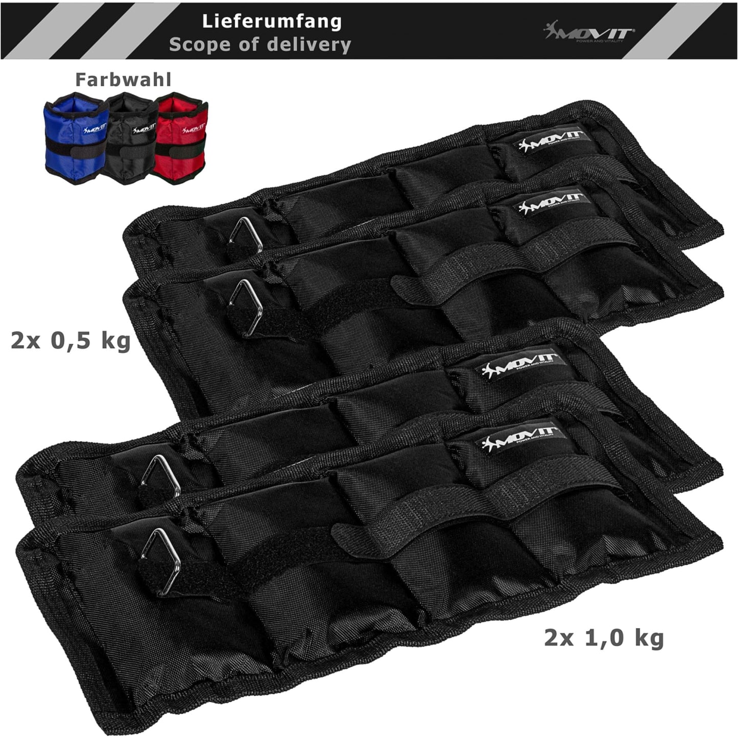 Mansete pentru incheietura mana / glezna, MOVIT®, 4 x greutati de 3 kg, rosu - Gorilla Sports Ro