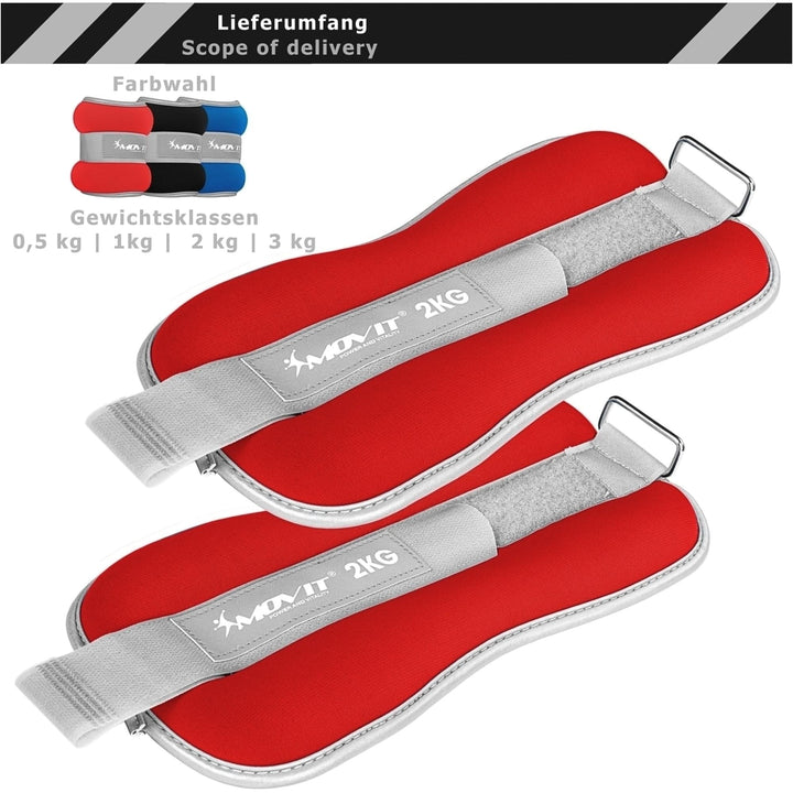 Greutati din neopren pentru incheietura mana/glezna, MOVIT®, 2 x 1 kg, rosu - Gorilla Sports Ro