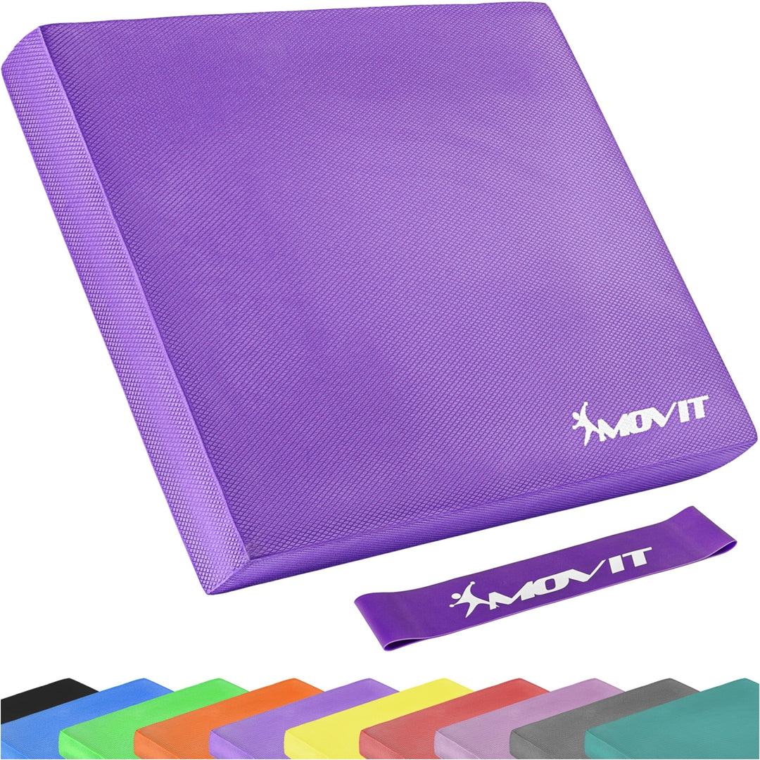 Pernă de MOVIT® Balance Pad violet cu bandă de exerciții - Gorilla Sports Ro