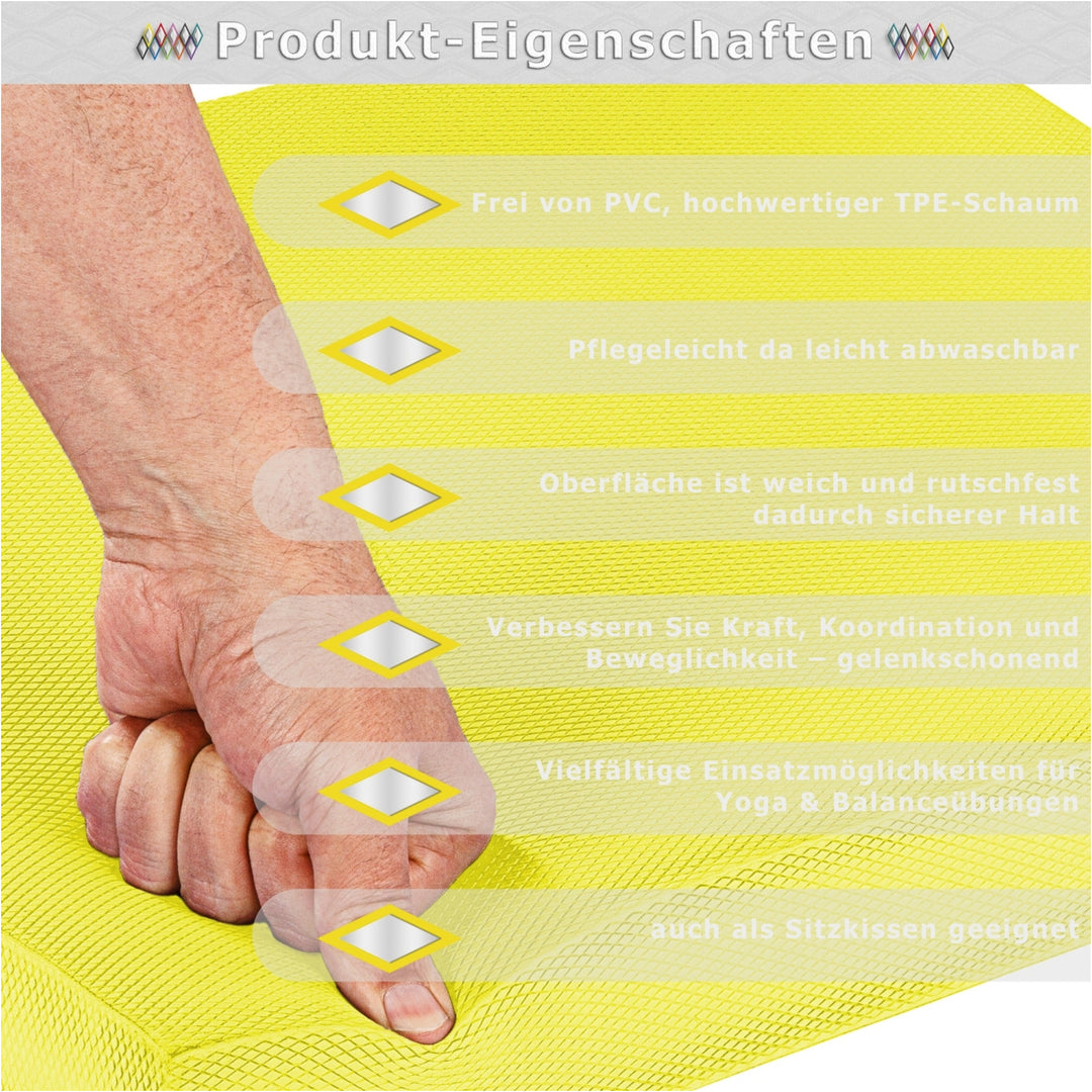 Pernă de MOVIT® Balance Pad galbena cu bandă de exerciții - Gorilla Sports Ro