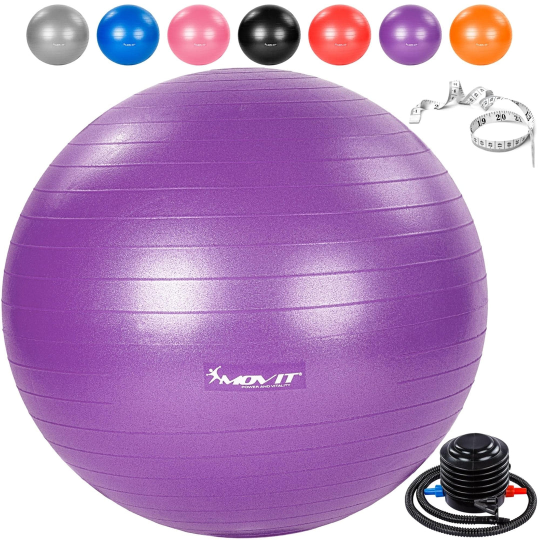 Minge de exercitii, MOVIT®, cu pompa de picior, 55 cm, violet - Gorilla Sports Ro