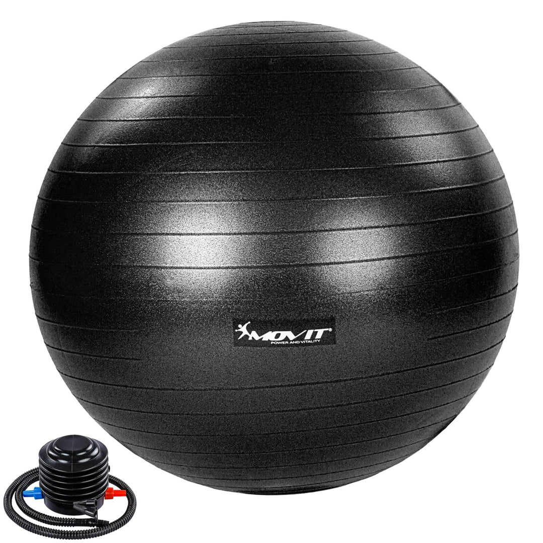Minge de exercitii, MOVIT®, cu pompa de picior, 65 cm, negru - Gorilla Sports Ro