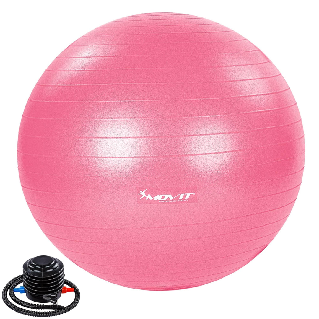 Minge de exercitii, MOVIT®, cu pompa de picior, 75 cm, roz - Gorilla Sports Ro