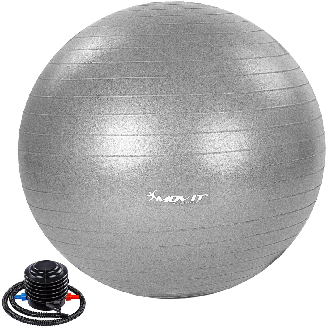 Minge de exercitii, MOVIT®, cu pompa de picior, 85 cm, argintie - Gorilla Sports Ro