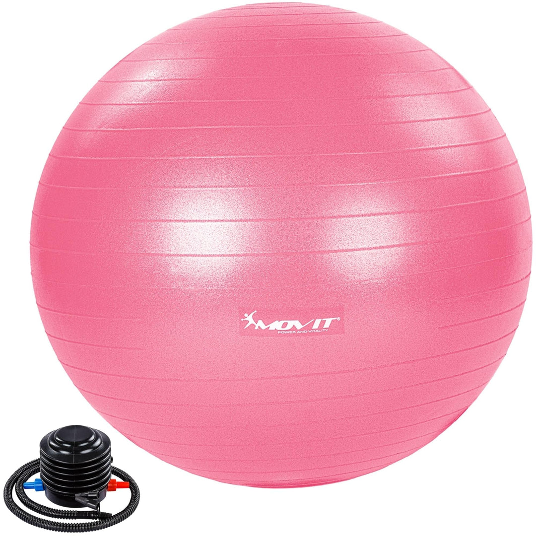 Minge de exercitii, MOVIT®, cu pompa de picior, 85 cm, roz - Gorilla Sports Ro