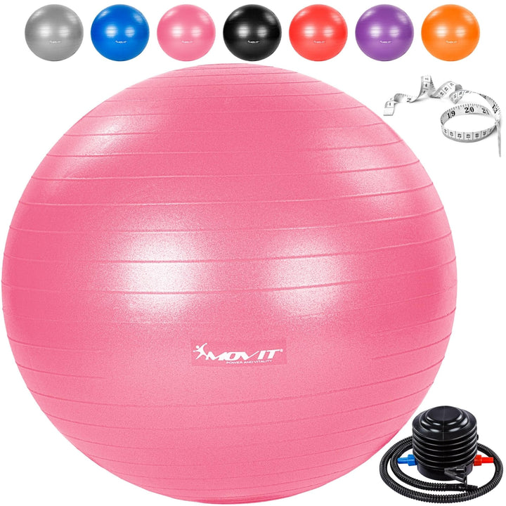 Minge de exercitii, MOVIT®, cu pompa de picior, 85 cm, roz - Gorilla Sports Ro