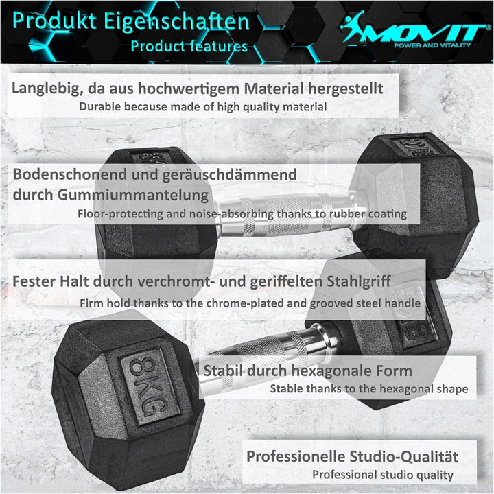 Gantera hexagonala din cauciuc, 20 kg, set de 2 buc - Gorilla Sports Ro