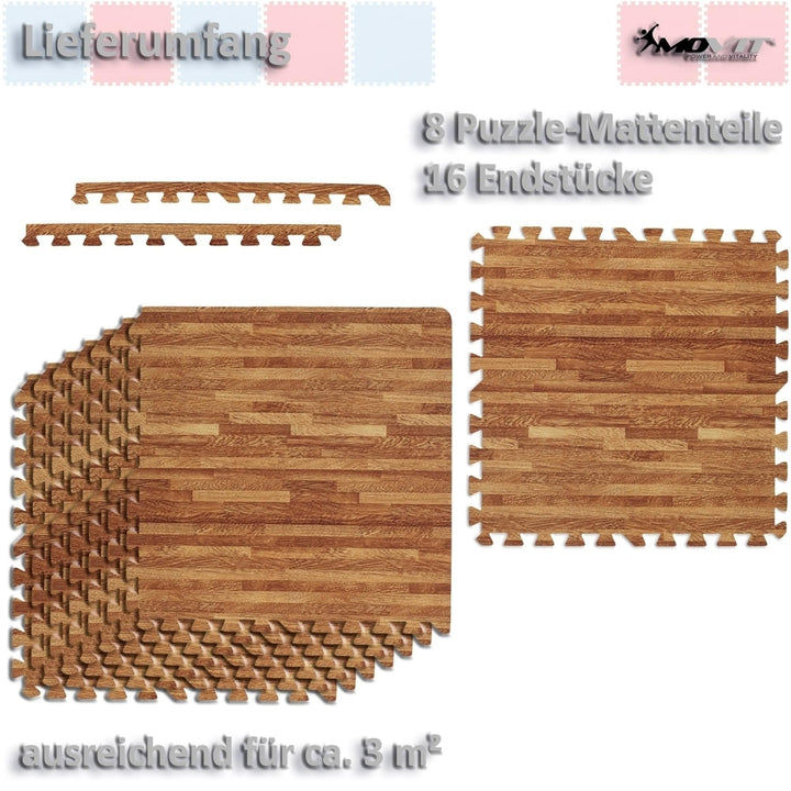 Set de 8 covorase de protectie, MOVIT®, 3m², lemn deschis - Gorilla Sports Ro