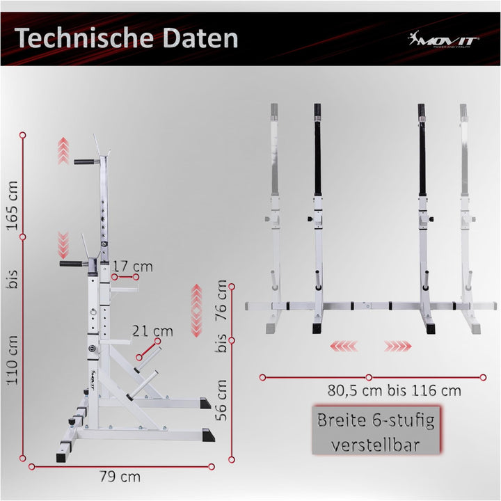 Suport multifunctional haltere, MOVIT®, ajustabil, alb - Gorilla Sports Ro