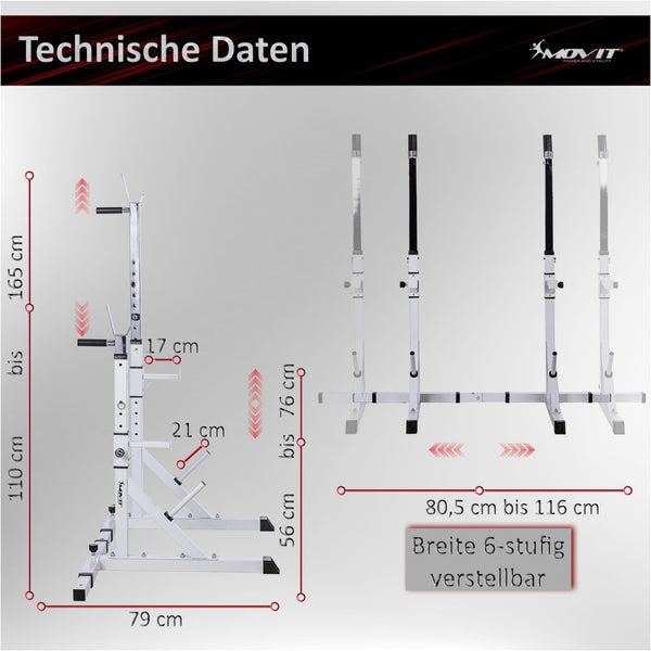 Suport multifunctional haltere, MOVIT®, ajustabil, alb - Gorilla Sports Ro