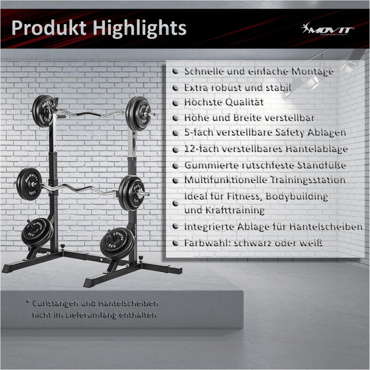 Suport multifunctional haltere, MOVIT®, ajustabil, alb - Gorilla Sports Ro