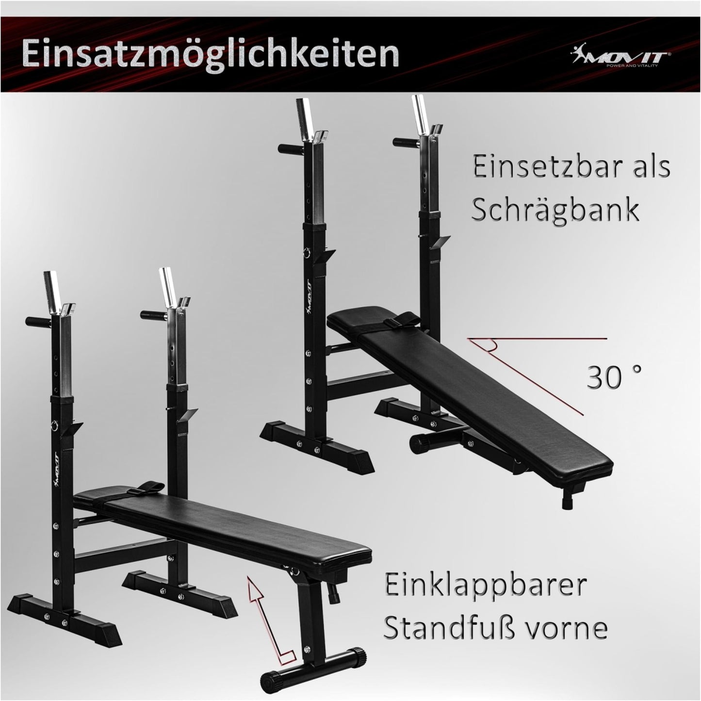 Banca, MOVIT®, + set greutati de 30 Kg, alba - Gorilla Sports Ro