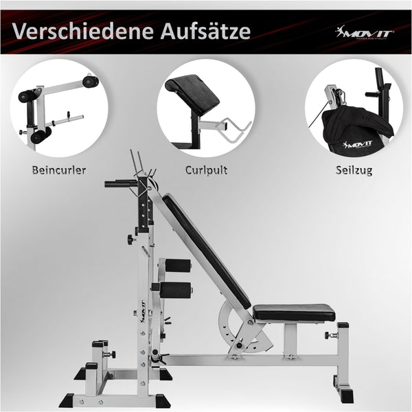 Banca multifunctionala, MOVIT®, inclusiv gantere de 60 Kg, negru - Gorilla Sports Ro