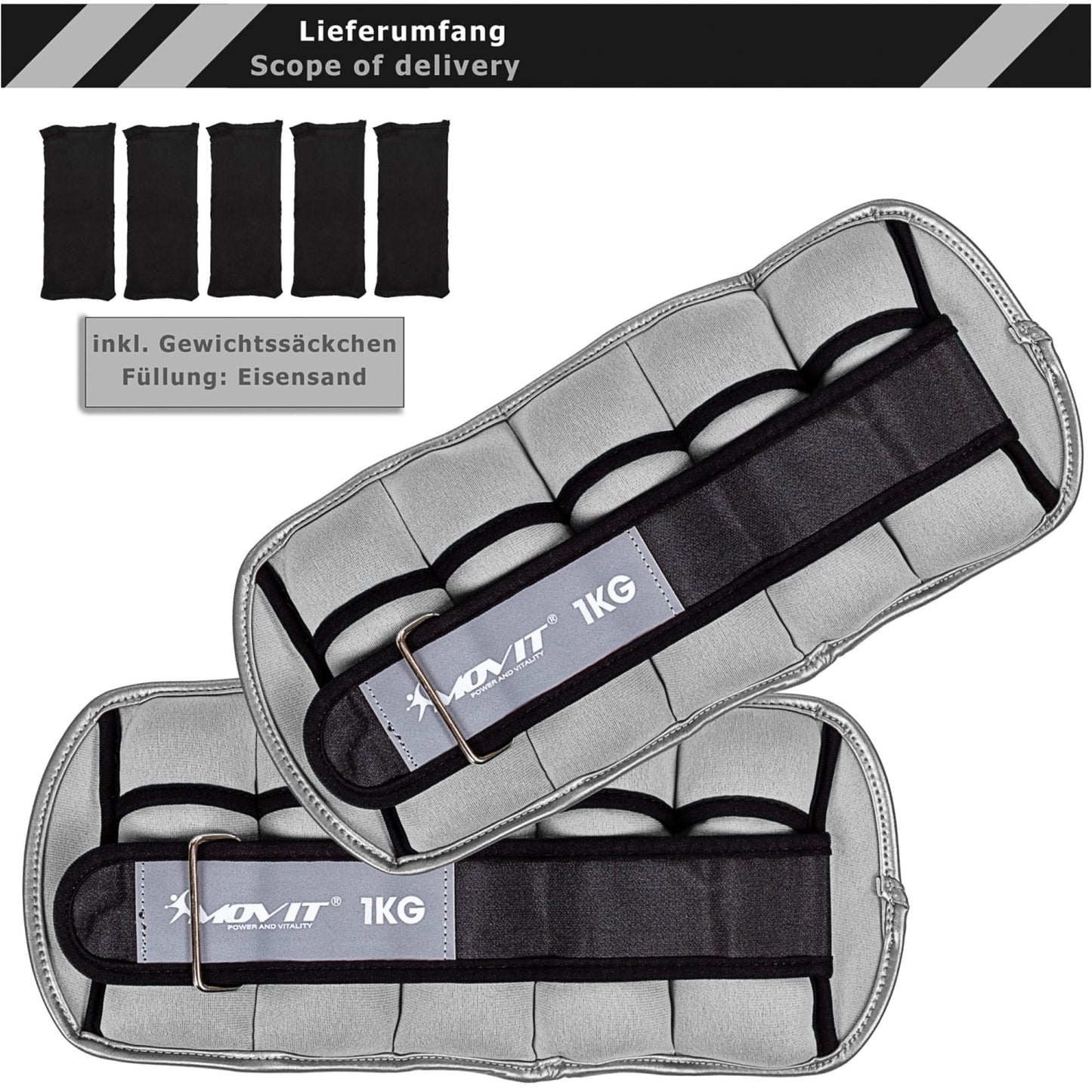 Greutati din neopren pentru incheietura mana/glezna MOVIT® 2x1 kg, gri - Gorilla Sports Ro