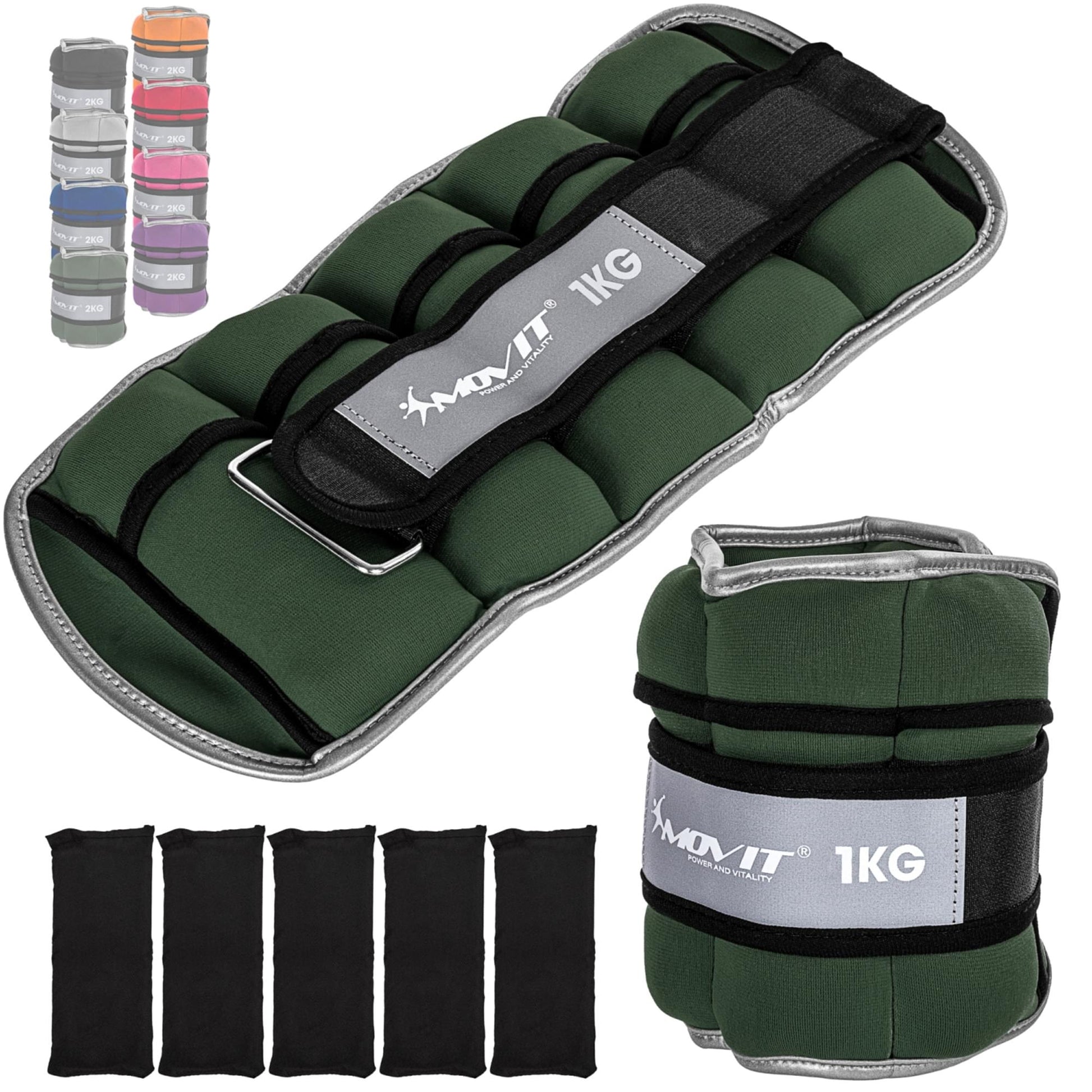Greutati din neopren pentru incheietura mana/glezna MOVIT® 2 x 1 kg, verde - Gorilla Sports Ro