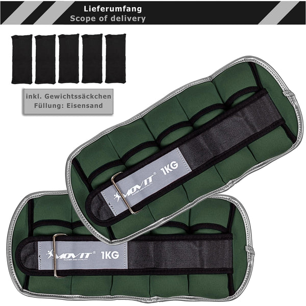 Greutati din neopren pentru incheietura mana/glezna MOVIT® 2 x 1 kg, verde - Gorilla Sports Ro