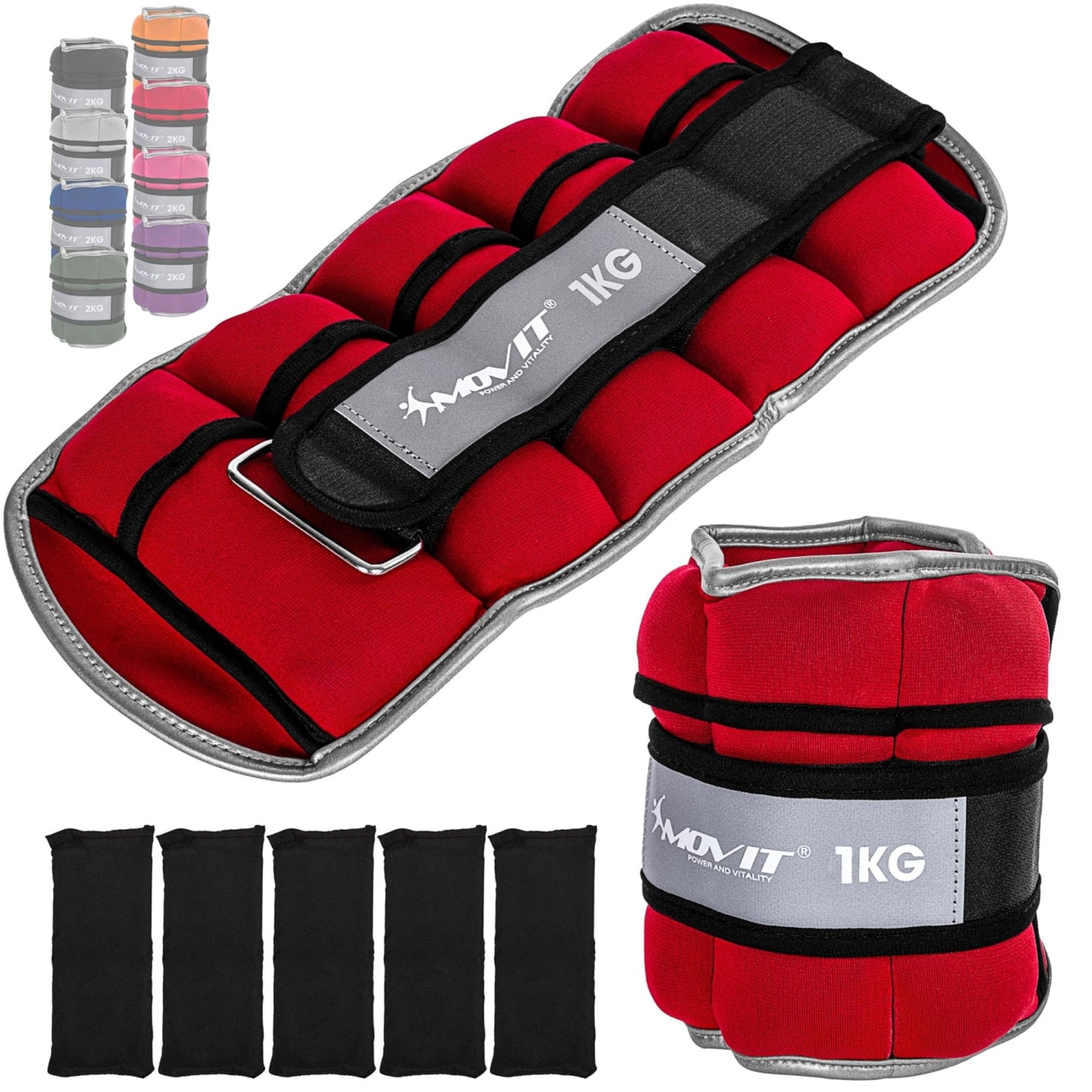 Greutati din neopren pentru incheietura mana/glezna, MOVIT® 2 x 1 kg, rosu - Gorilla Sports Ro