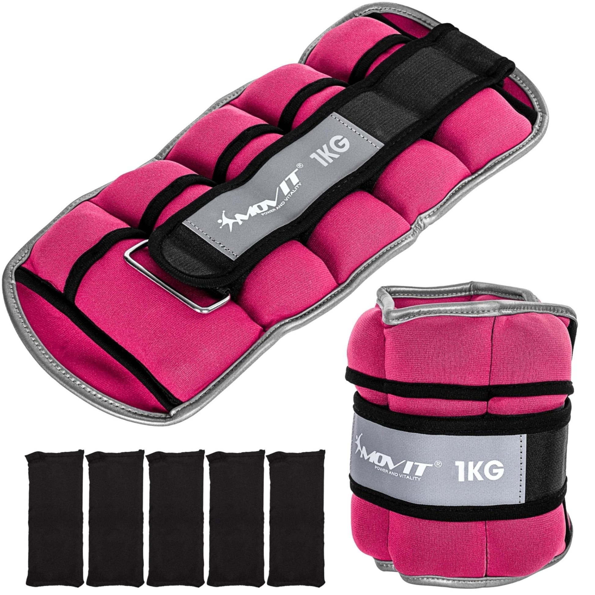 Greutati din neopren pentru incheietura mana/glezna MOVIT® 2 x 1 kg, roz - Gorilla Sports Ro