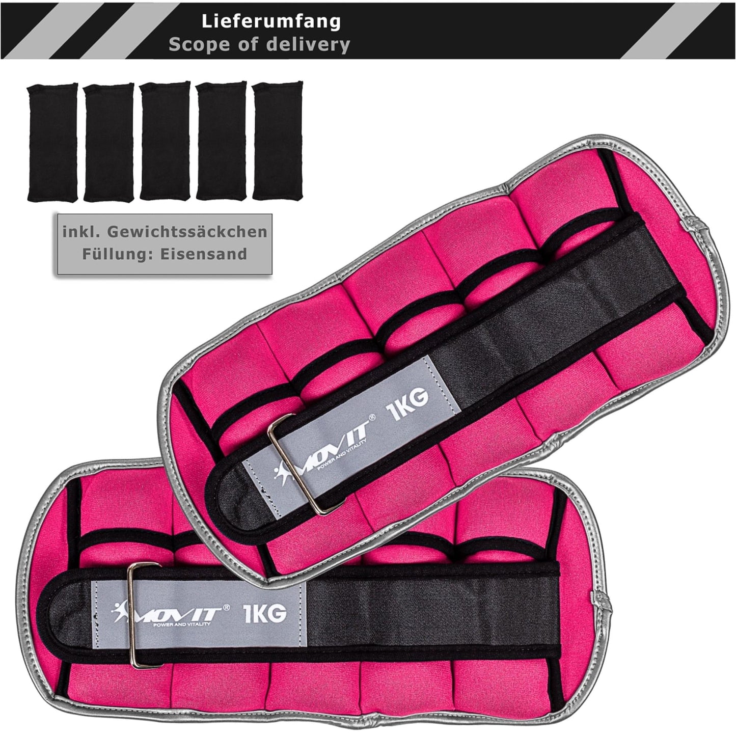Greutati din neopren pentru incheietura mana/glezna MOVIT® 2 x 1 kg, roz - Gorilla Sports Ro