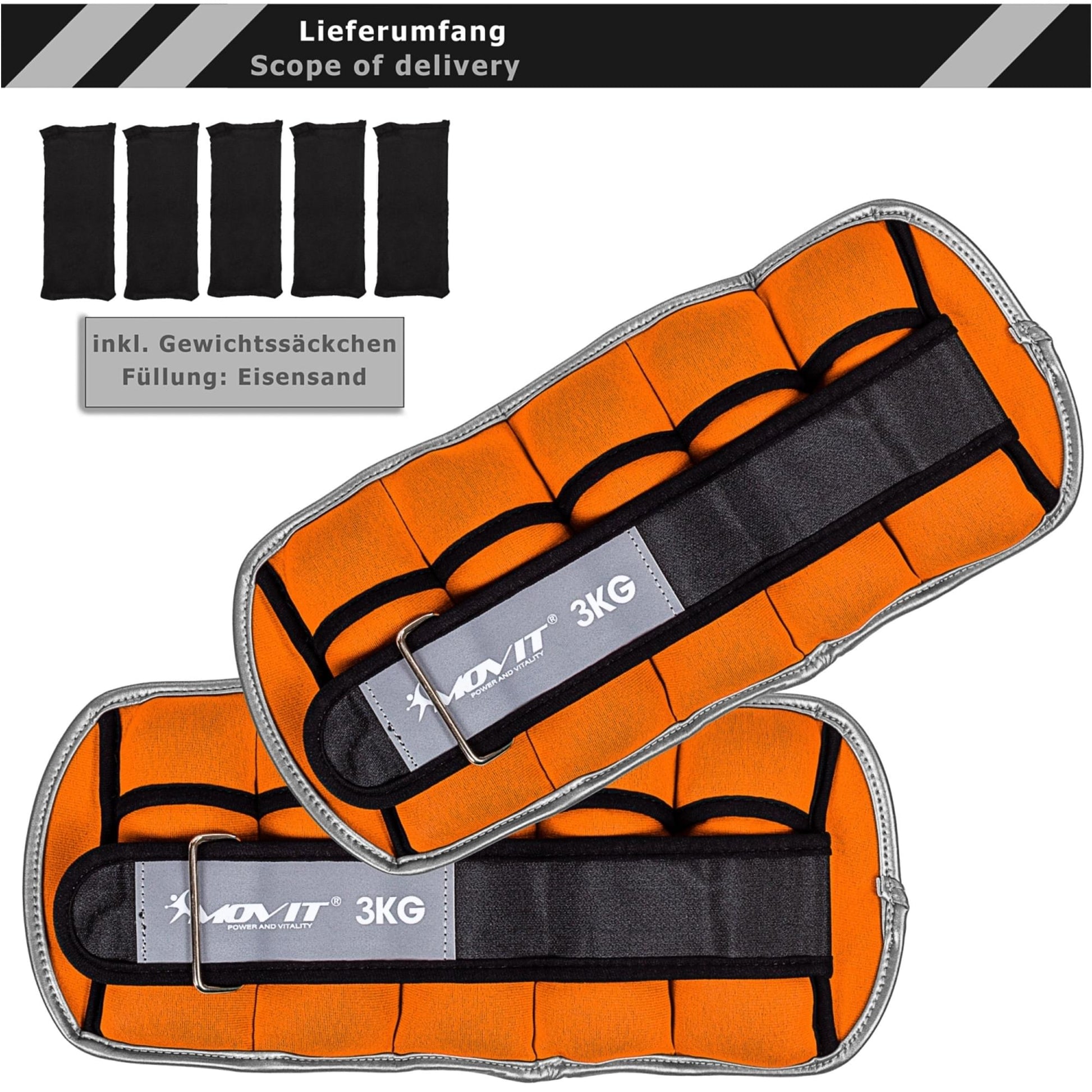 Greutati din neopren pentru incheietura mana/glezna MOVIT® 2 x 3 kg, portocaliu - Gorilla Sports Ro