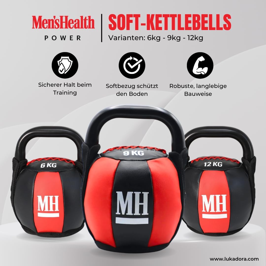 Kettlebell cu înveliș moale și mâner, greutate 6 - 12 KG, Lukadora
