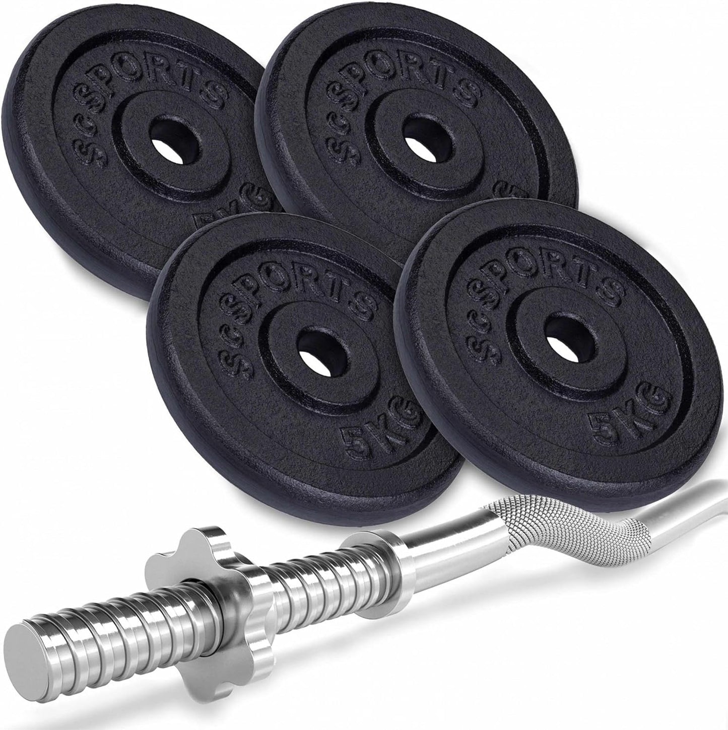 Set haltera, bara curl si discuri, 15-60 KG, fonta, negru ScSports
