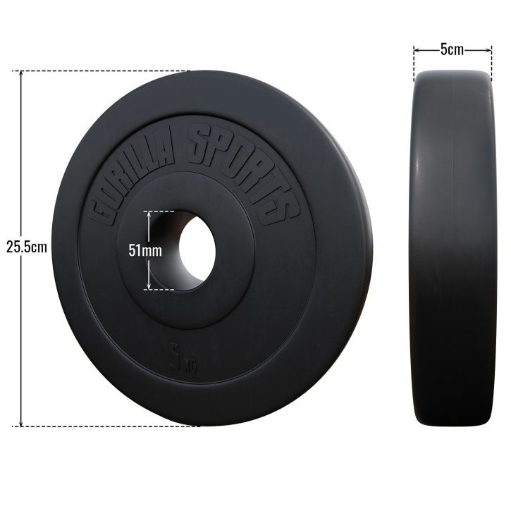 Set de discuri olimpice umplute cu ciment, 30 kg - 2 x 5 kg, 2 x 10 kg, 50/51mm