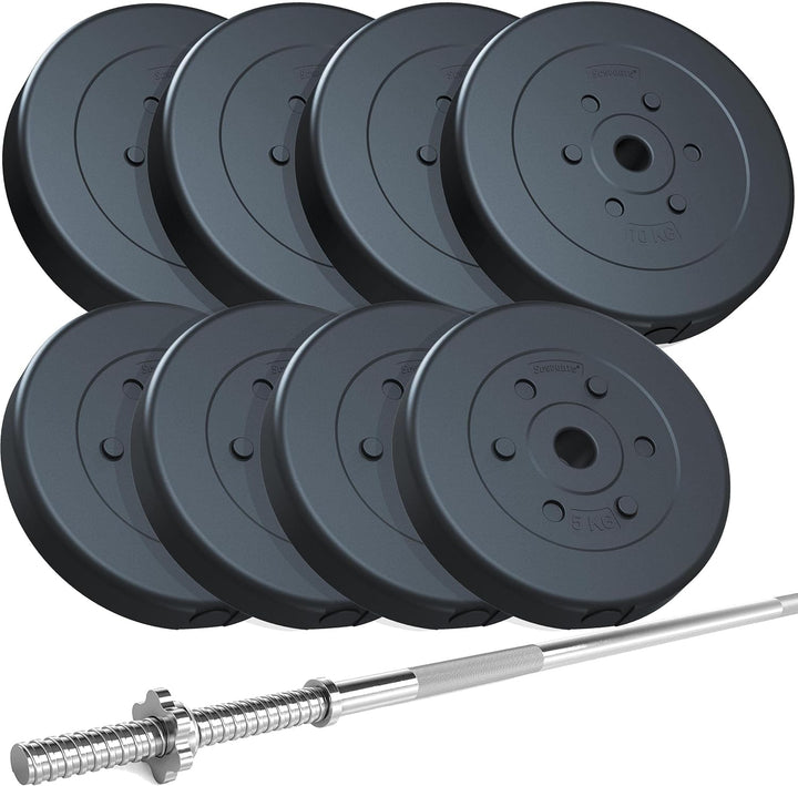 Set de discuri cu greutate si bara dreapta, 30/31 mm, 60 KG (4 x 10 kg + 4 x 5 kg), blocare cu stea ScSports