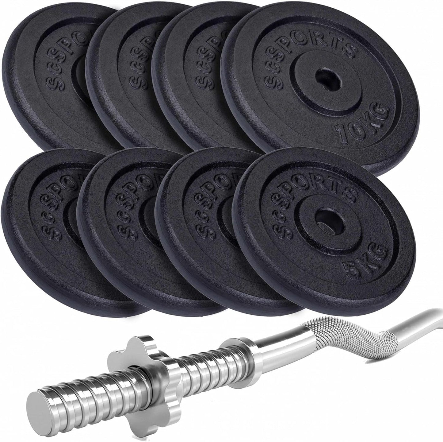 Set haltera, bara curl si discuri, 15-60 KG, fonta, negru ScSports