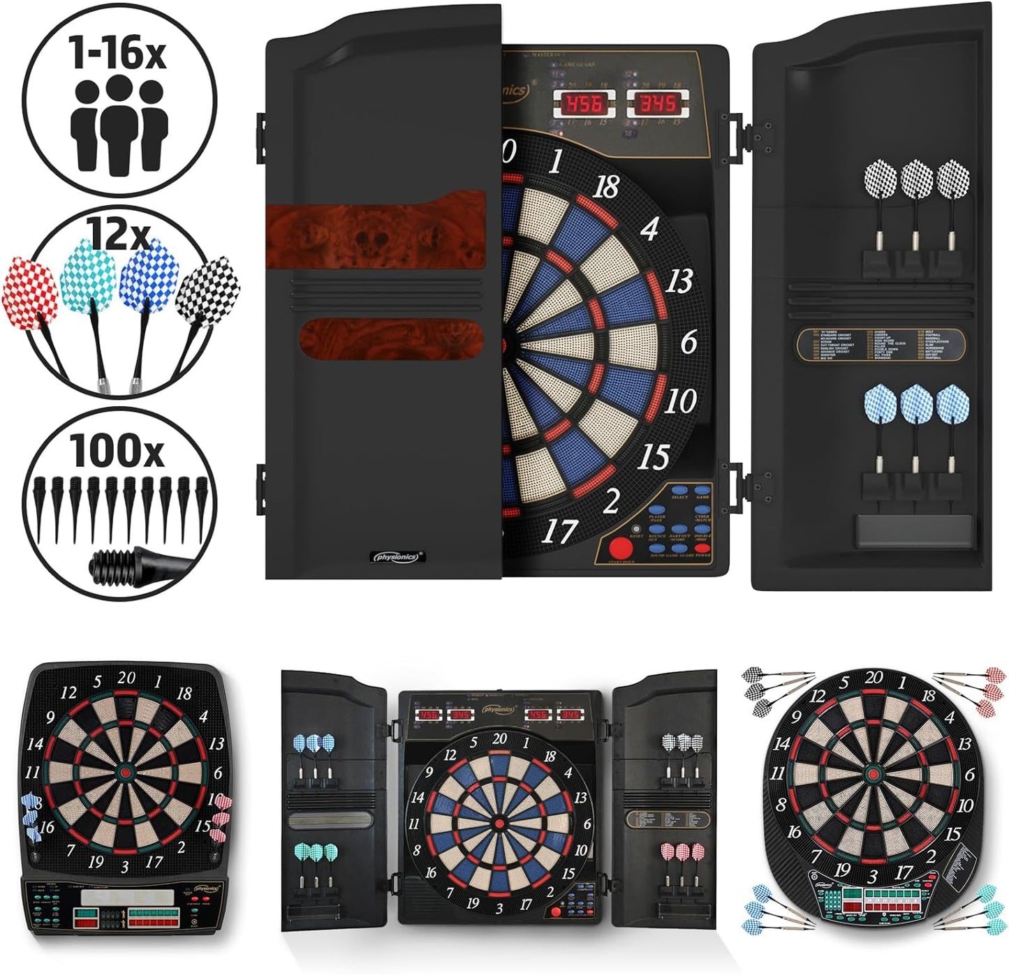 Set darts electronic, LED, pentru 1-16 jucatori, 12 sageti, 100 varfuri rezerva, 60 x 50, 5 x 5, 5 cm