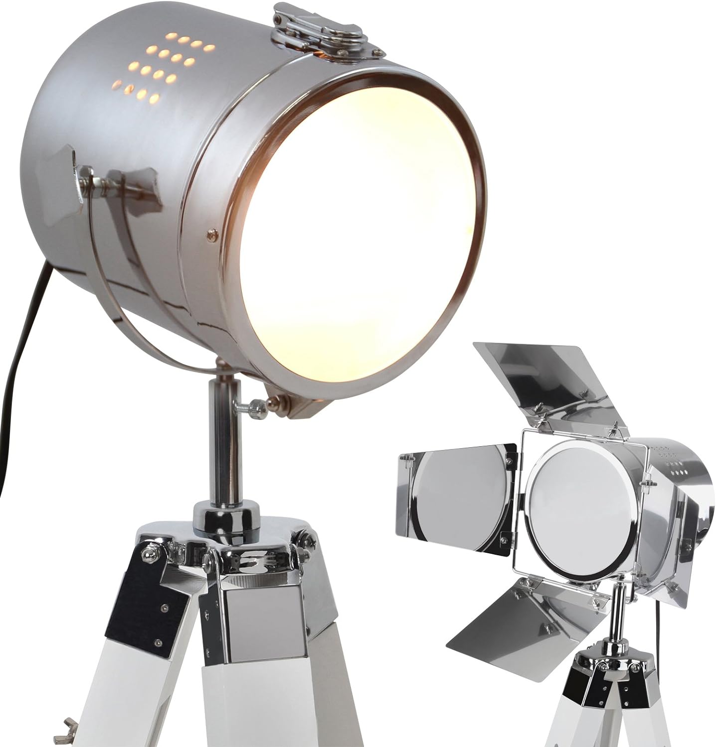 Veioza de podea led, E27, inaltime reglabila, vintage, alb mat