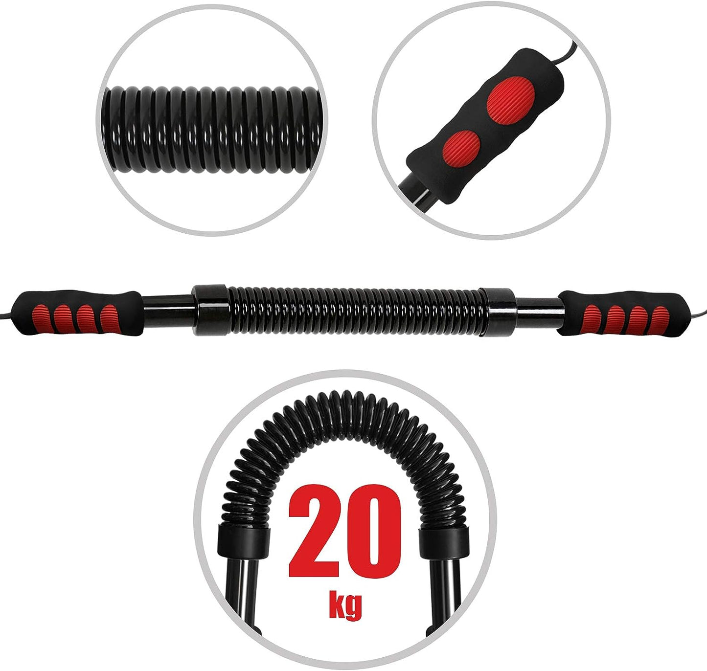 Flexor fitness Physionics®, din otel/cauciuc, negru, 68/4,1 cm, 40-50 kg