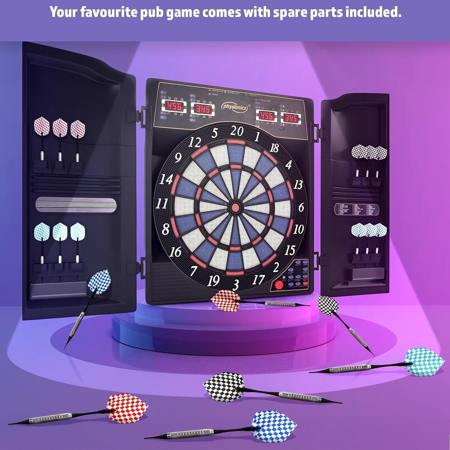 Set darts electronic, LED, pentru 1-16 jucatori, 12 sageti, 100 varfuri rezerva, 60 x 50, 5 x 5, 5 cm